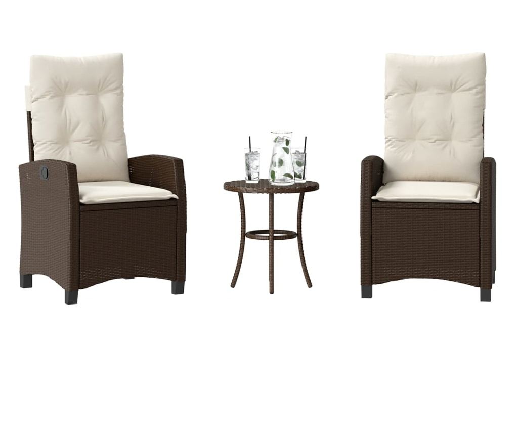 Бистро комплект с възглавници 3 части кафяв полиратан - 3