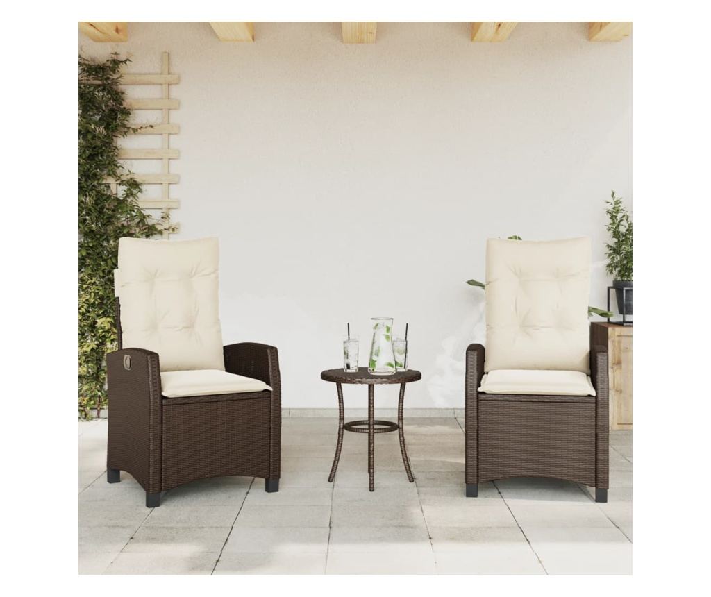 Бистро комплект с възглавници 3 части кафяв полиратан - 5