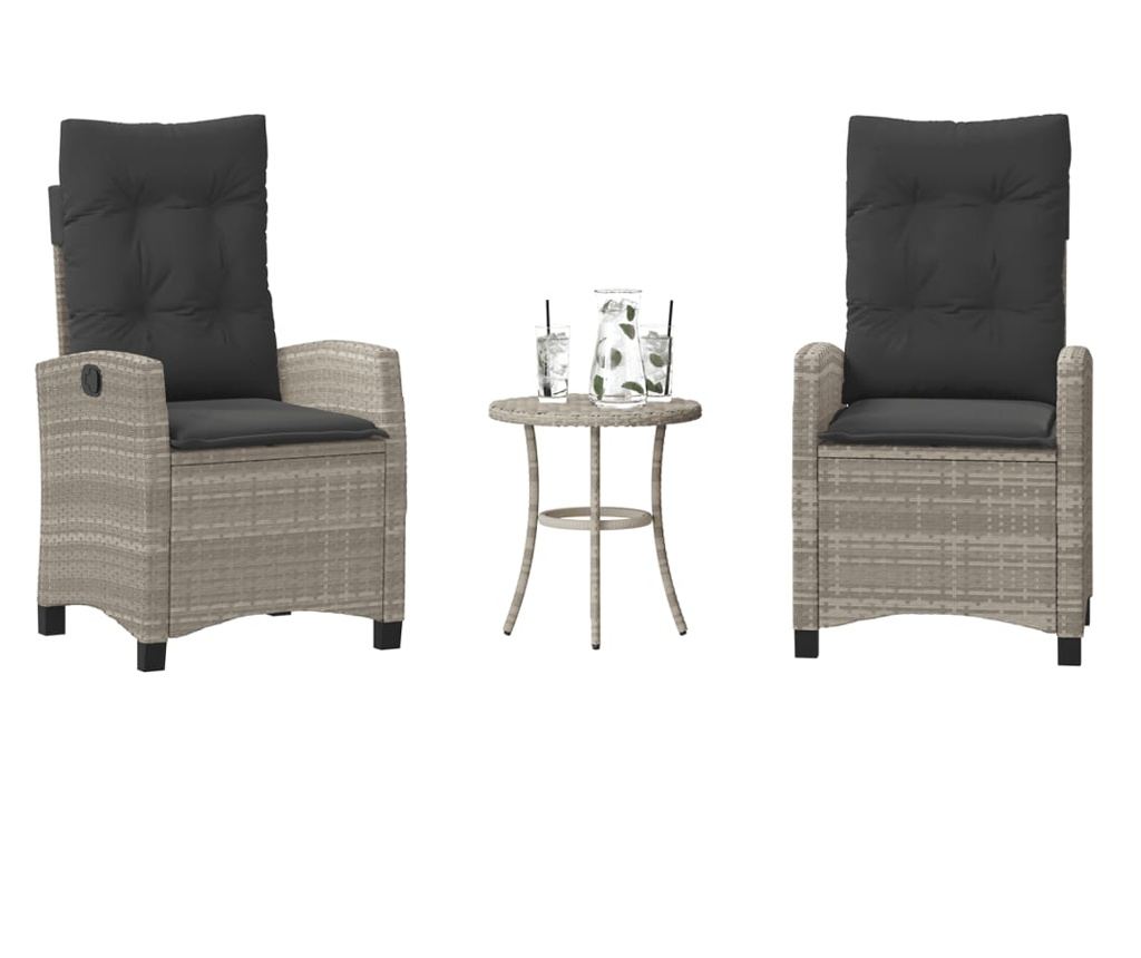 Бистро комплект с възглавници 3 части светлосив полиратан - 2