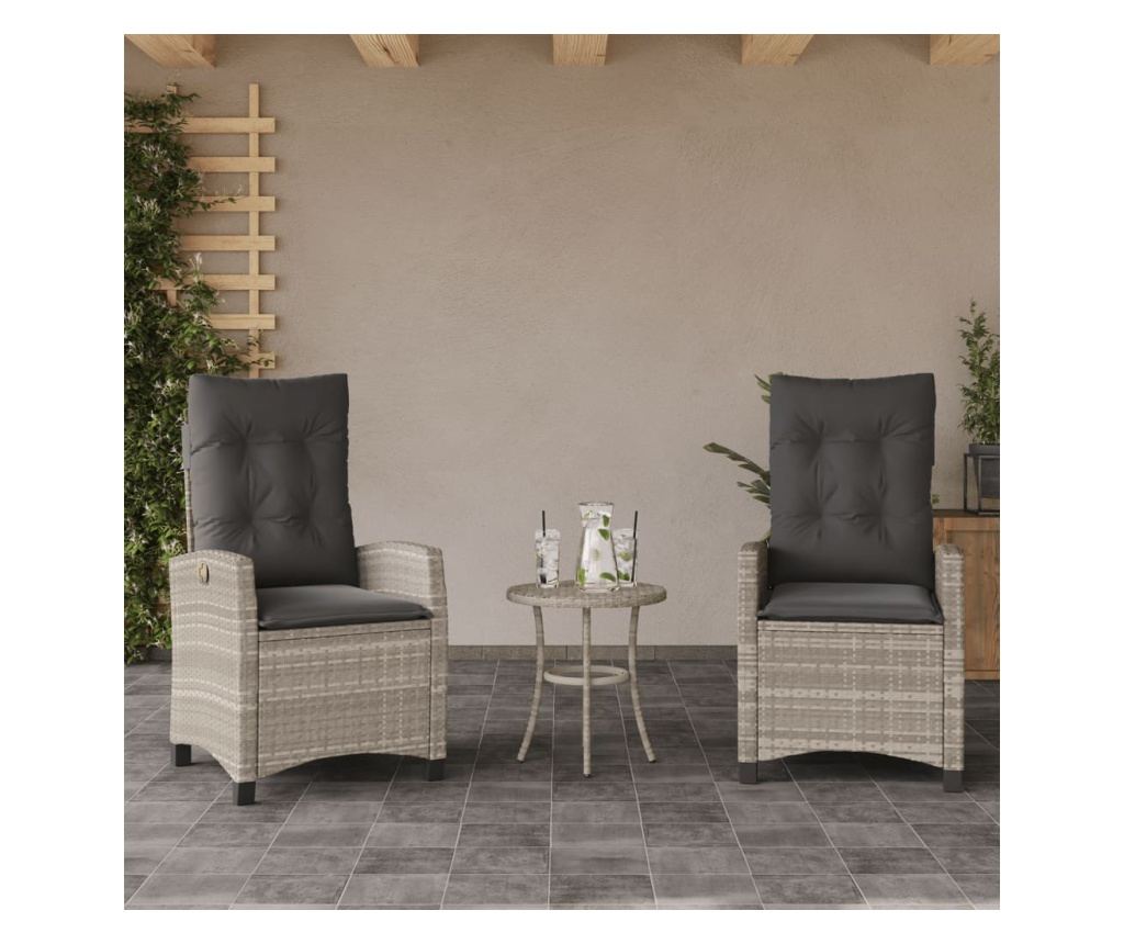 Бистро комплект с възглавници 3 части светлосив полиратан - 3