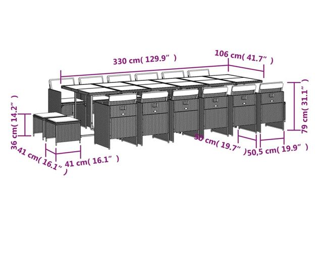 Градински комплект с възглавници 17 части полиратан черен