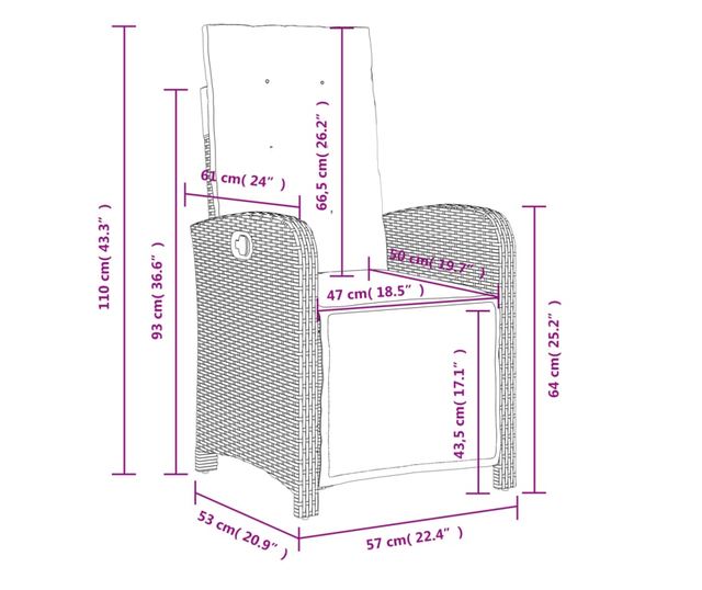 szürke polyrattan dönthető kerti szék lábtartóval