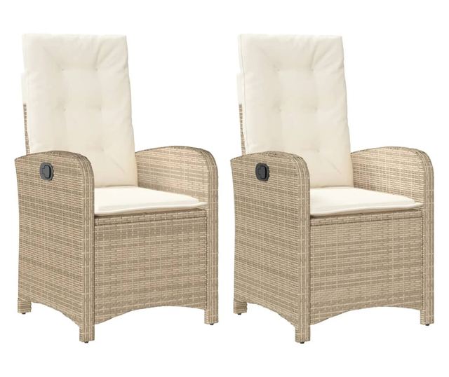 2 db bézs polyrattan dönthető kerti szék párnákkal