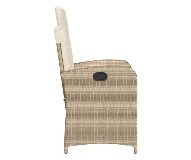 bézs polyrattan dönthető kerti szék párnákkal