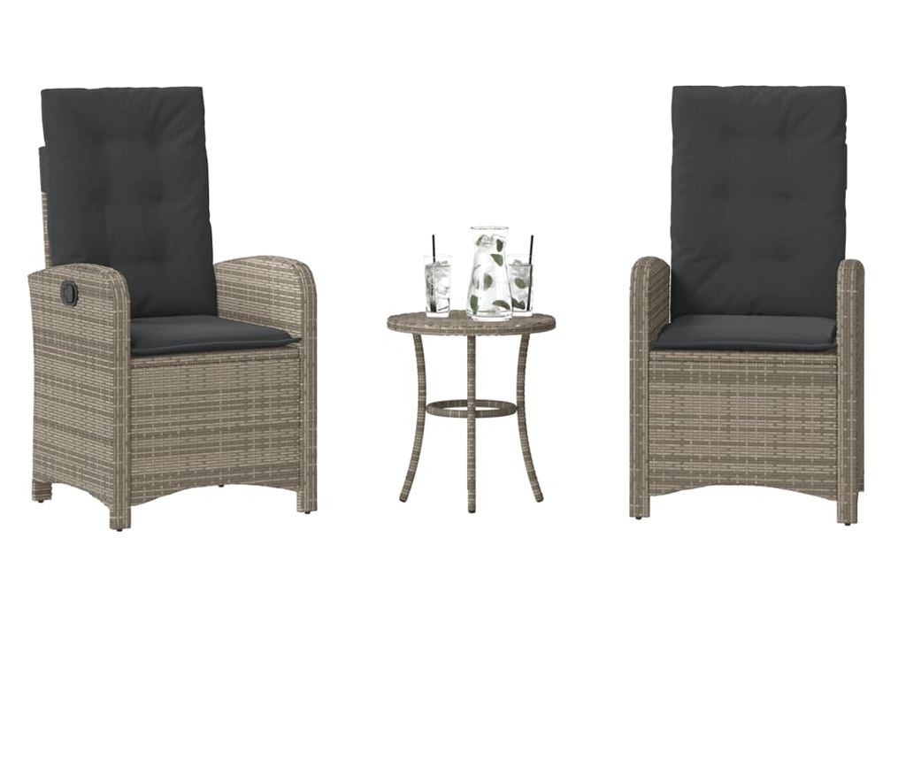 Бистро комплект с възглавници 3 части сив полиратан - 2