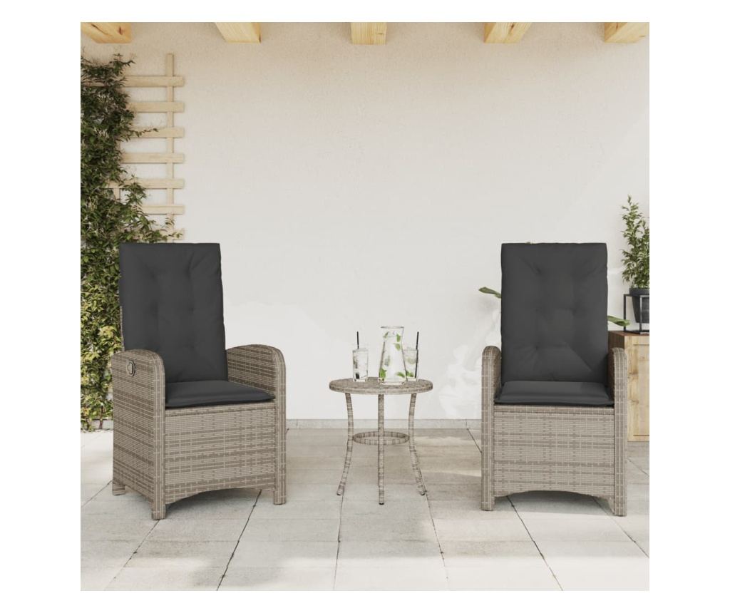 Бистро комплект с възглавници 3 части сив полиратан - 3