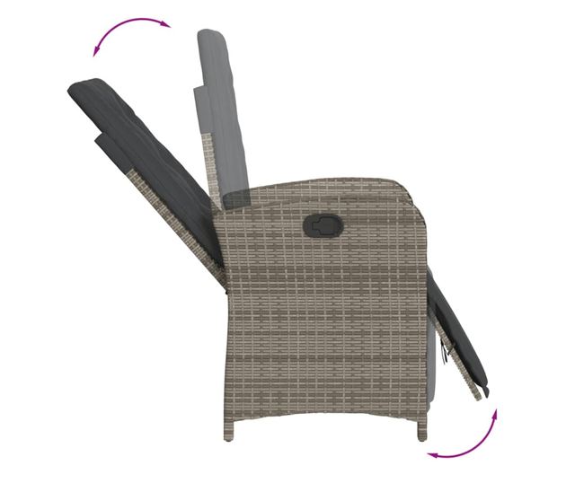 szürke polyrattan dönthető kerti szék lábtartóval