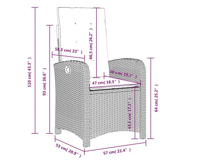 bézs polyrattan dönthető kerti szék párnákkal
