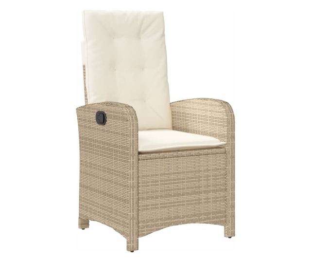 2 db bézs polyrattan dönthető kerti szék párnákkal