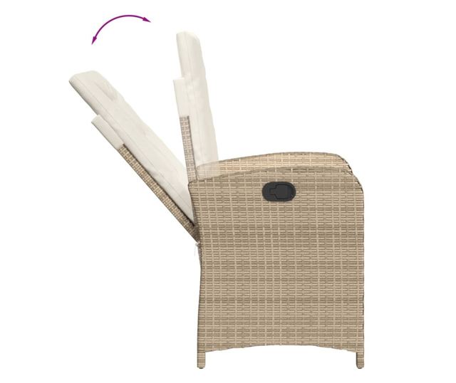 bézs polyrattan dönthető kerti szék párnákkal