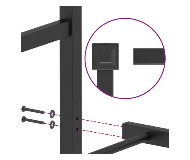 fekete fém ágykeret fej- és lábtámlával 75 x 190 cm