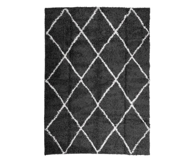 PAMPLONA fekete és krém bolyhos modern szőnyeg 240 x 340 cm