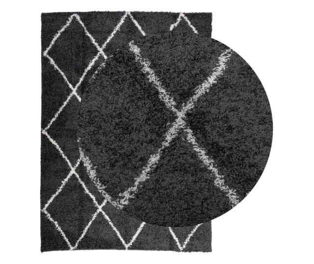 PAMPLONA fekete és krém bolyhos modern szőnyeg 240 x 340 cm