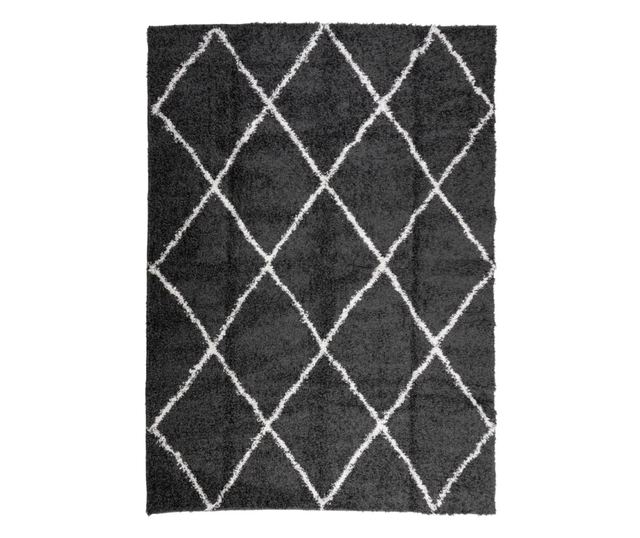 PAMPLONA fekete és krém bolyhos modern szőnyeg 200 x 280 cm