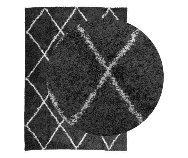 PAMPLONA fekete és krém bolyhos modern szőnyeg 200 x 280 cm