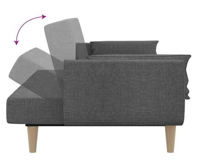 kétszemélyes világosszürke szövet kanapéágy két párnával