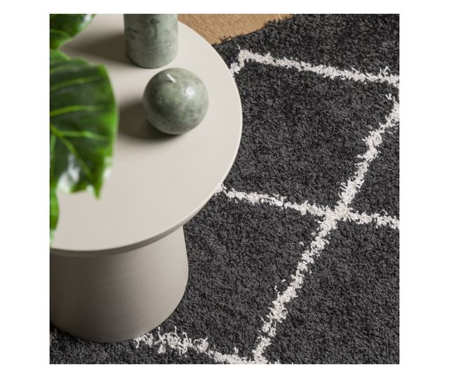 PAMPLONA fekete és krém bolyhos modern szőnyeg 240 x 340 cm