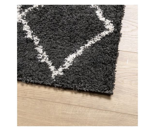 PAMPLONA fekete és krém bolyhos modern szőnyeg 200 x 280 cm