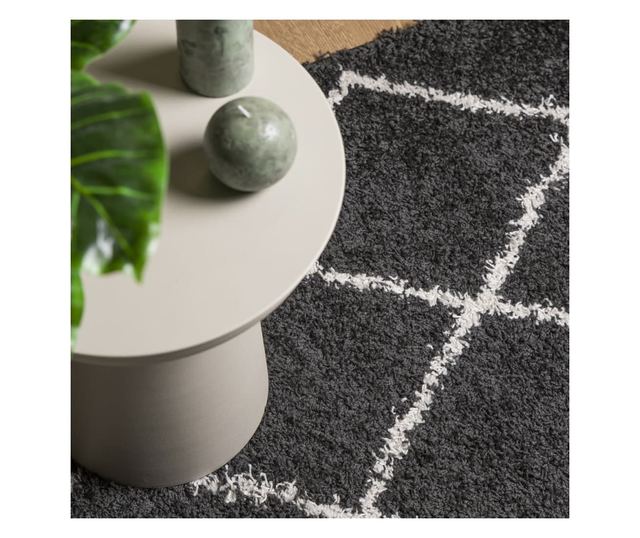 PAMPLONA fekete és krém bolyhos modern szőnyeg 200 x 280 cm