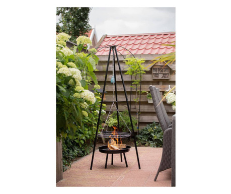 Grătar de grădina cu trepied și vas de foc, negru, 50 cm