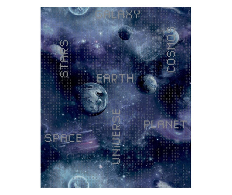 Tapet "Good Vibes Galaxy Planets and Text", negru și mov