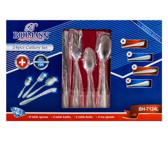 Комплект прибори Bohmann BH 7124L, 24 части, Кутия, Неръждаема стомана, Сив - Код G8619
