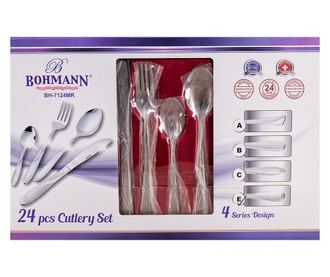 Комплект прибори Bohmann BH 7124MR, 24 части, Кутия, Неръждаема стомана, Сив - Код G8618