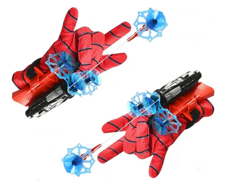 Ръкавици Спайдърмен с вендузи, връв и пускова установка, IdeallStore®, червени