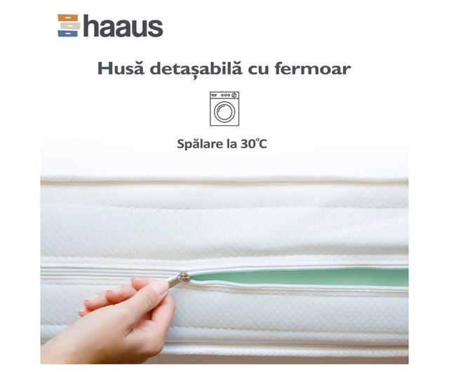 Saltea Ortopedica haaus Luna Silver, spuma Memory, husa detasabila, 90 x 200 x 20 cm