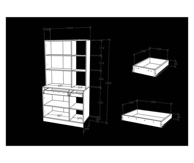Bufet haaus Hugo, Antracit/Alb, 100 x 44 x 188 cm