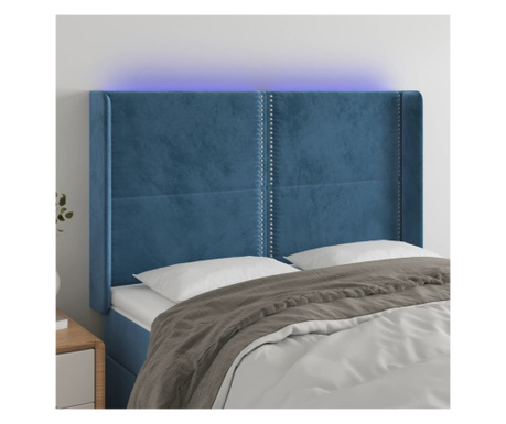 Tăblie de pat cu LED, albastru închis, 147x16x118/128cm catifea
