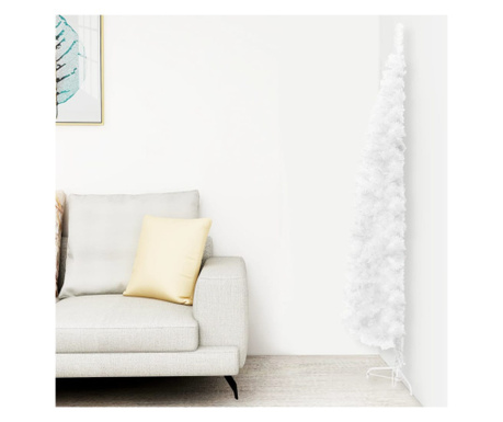 Jumătate brad de Crăciun subțire cu suport, alb, 120 cm