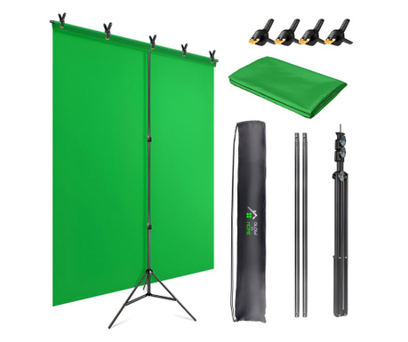 Kit perete fundal verde profesional pentru studio foto/video, GlowforHome, Green Screen portabil de tip Roll Up cu panza Chroma