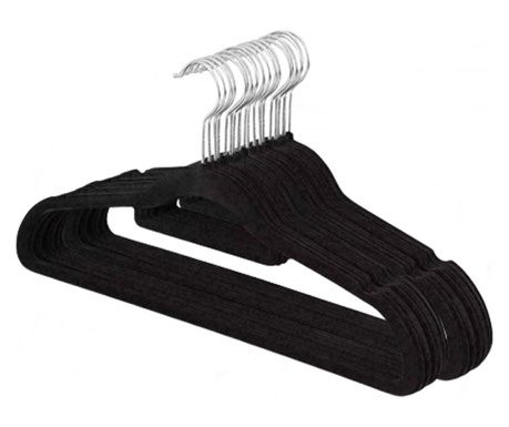 10 fogas ruhafogas készlet IdeallStore®, Bársony, csúszásmentes, fekete