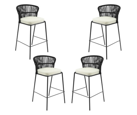 Set 4 scaune inalte bar metalice cu perna RAKI NAPA, 55x60xh100cm, negre