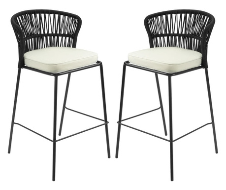 Set 2 scaune inalte bar metalice cu perna RAKI NAPA, 55x60xh100cm, negre