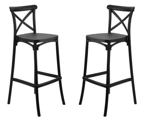 Set 2 scaune inalte bar suprapozabile RAKI RAVENA, 38x44xh103cm, polipropilena, negre