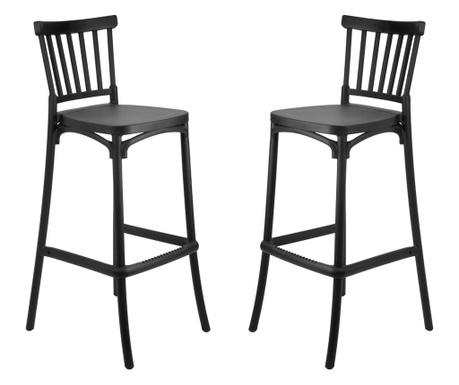 Set 2 scaune inalte bar suprapozabile RAKI ARLES, 36x44xh103cm, polipropilena, negre