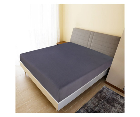 Cearsaf de pat cu elastic, antracit, 140x200 cm, bumbac