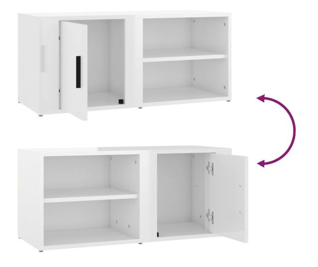 TV Stand, High Gloss White, 80x31.5x36 cm, Processed Wood