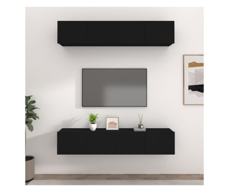 Comode TV, 4 buc., negru, 80x30x30 cm, lemn compozit