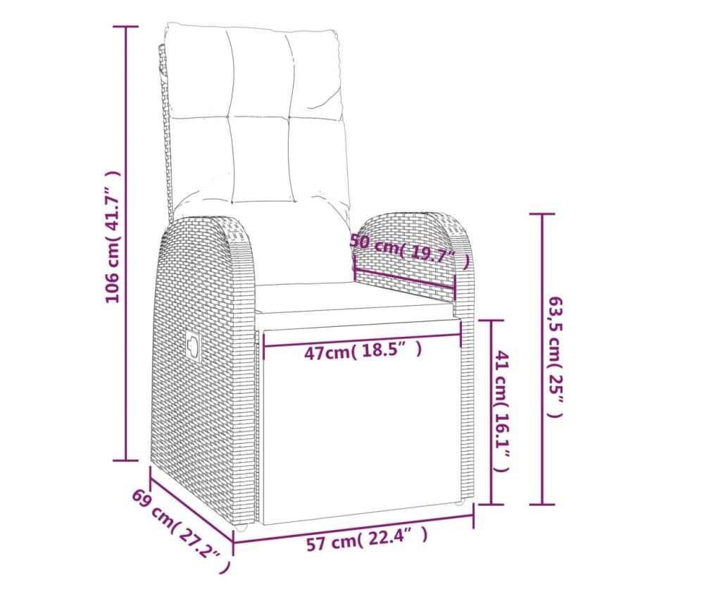 Комплект градински шезлонги, 2 броя, Черен, Полиратан и стомана - 6