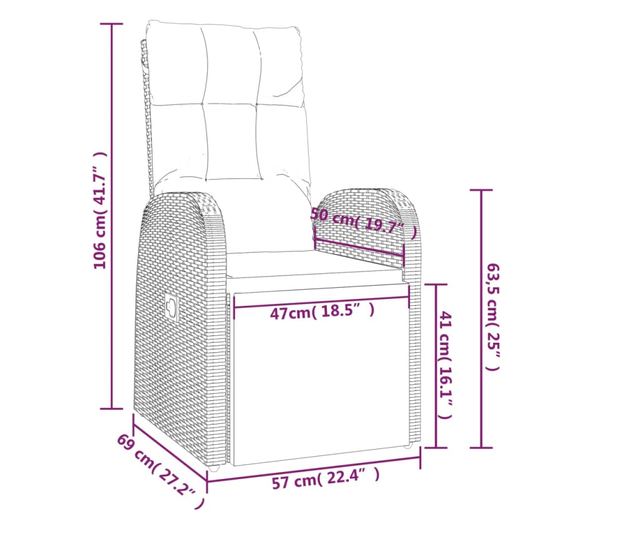 Комплект градински шезлонги, 2 броя, Черен, Полиратан и Акациево дърво