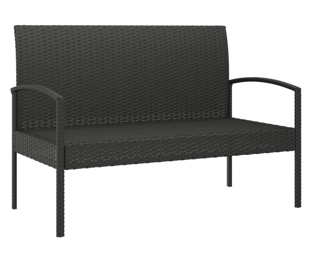 Garden bench with cushion, black, 105 cm, polyrattan - 7