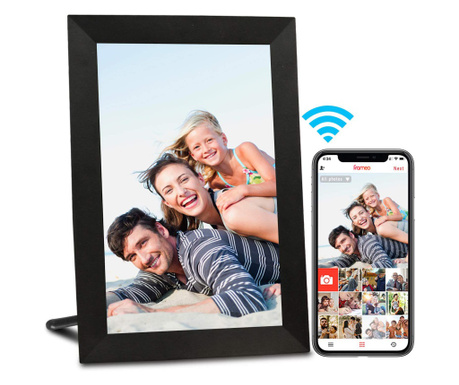 LuxeDenar Digital Photo Frame, 10.1 инча, Вътрешна памет 16GB, Frameo App, LED екран, RAM 1GB, WIFI, Сензорен екран 800x1280 HD