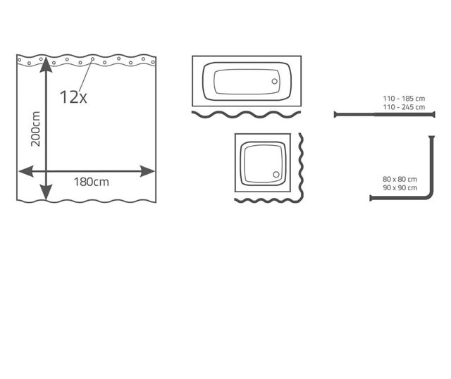 завеса за душ RIDDER Madison, 180 x 200 см