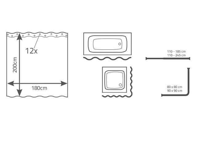 Плътна завеса за душ RIDDER Brilliant, 180 x 200 cm