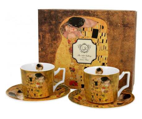 Gustav Klimt porcelán két személyes kávés csésze szett Light