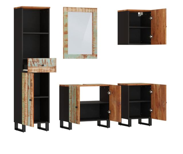 Σετ Επίπλων Μπάνιου, 5 Τεμαχίων, Μασίφ Ανακυκλωμένο Ξύλο