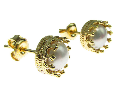 Cercei Princess argint placat cu aur cu perle albe de cultura 6 MM